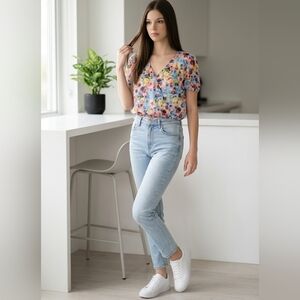 American Eagle Sheer Chiffon Floral Peasant Crop Wrap Halter Blouse Top Small